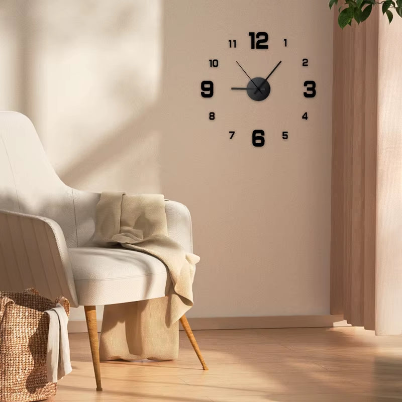 Frameless DIY Wall Clock - Silent Decorative Wall Decal for Home and Office Use